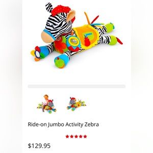 Brand new never used Melissa and Doug Ride on Jumbo sensory zebra!